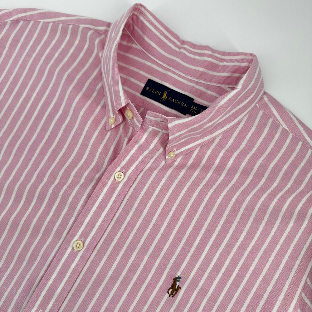 Ralph Lauren Button Down Shirt Mens XXL Pink Striped Oxford Long Sleeve Pony